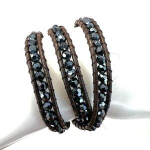 Brown and blue beaded wrap around bracelet